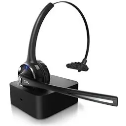 Produktbild: CSL - Bluetooth 5.0 Headset mit Ladestation - PC Headset mit flexiblem Mikrofon - Multipoint - kabellos - leicht - freisprechen - für Auto und LKW Computer Call Center Handys