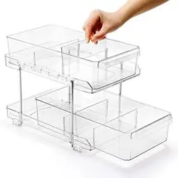 Produktbild: CSPone Küche Küchenschrank Gewürz Kosmetik Unterschrank Organizer Unter Waschbecken Regal 2 Etagen Schiebeschublade mit 4 Fächern Durchsichtig