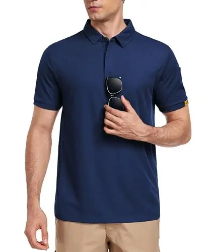 Produktbild: Csqtongan Herren Kurzarm Poloshirts Atmungsaktiv Golf Poloshirt Herren Sport Polo Shirt T-Shirt für Outdoor-Aktivitäten, Dunkelblau L