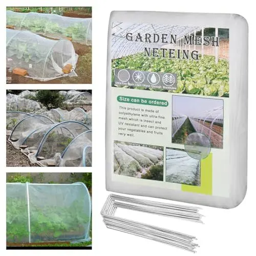 Produktbild: ‎CTDMJ Gemüseschutznetz 3MX3M Gemüsenetz Garten Feinmaschig mit 20 U-Förmigen Erdanker Insektenschutznetz, Pflanzenschutznetz, Feinmaschig, Insektennetz, für Pflanzen Gemüse Blumen Obstgarten(0,8mm)