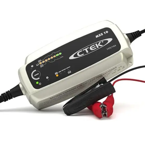 Produktbild: CTEK MXS 10 Batterieladegerät für Größere Fahrzeugbatterien, Batterieladegerät Boot, Wohnwagen, Schwarz, Silber, Rot