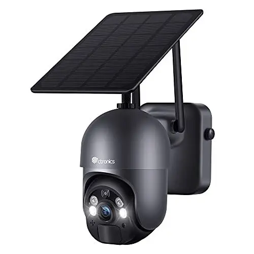 Produktbild: Ctronics 2K 3MP Überwachungskamera Aussen Akku 355°/95° Schwenkbar mit Solarpanel, Kabellos PTZ WLAN IP Kamera Outdoor, PIR und Radar Erkennung, Farbige Nachtsicht mit Spotlight, 2-Wege-Audio
