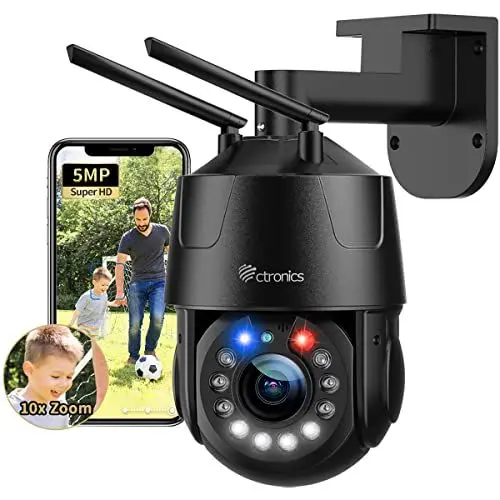 Produktbild: ctronics 10X Optischer Zoom 5MP PTZ Überwachungskamera Aussen WLAN, IP Kamera Outdoor, 100m Nachtsicht, Cruise und Auto-Zoom, Personenerkennung, Automatische Verfolgung, 355° Pan 90° Tilt, IP66