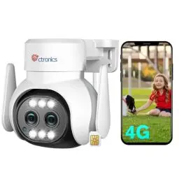 Produktbild: ctronics 3G/4G LTE Überwachungskamera Aussen mit SIM Karte Dual-Objektiv,Überwachungskamera Ohne WLAN mit Auto-Tracking mit Auto-Zoom, 6X Hybrid-Zoom, PTZ 355°/90°,Farbnachtsicht, 2-Wege Audio, IP66