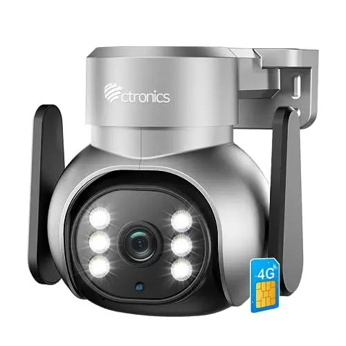 Produktbild: ctronics 3G/4G LTE Überwachungskamera Aussen mit SIM Karte, PTZ IP Kamera Outdoor, Personenerkennung, Automatische Verfolgung, 30M Farb-Nachtsicht, 355°/90° Schwenkbar, 2-Wege-Audio, TF-Karten-Slot