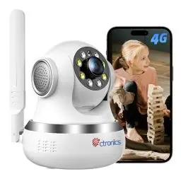 Produktbild: ctronics 4G LTE Überwachungskamera Innen mit SIM Karte, 360° PTZ IP Kamera Indoor, Bewegungs-/Menschenerkennung, Automatische Verfolgung, Farbnachtsicht, 2-Wege-Audio, Inklusive SIM-Karte, Einstecken