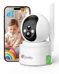 Produktbild: ctronics 4G LTE und Akku - 2K Überwachungskamera Innen mit SIM Karte, Kabellos IP Kamera Indoor ohne WLAN PIR-Personenerkennung PTZ 355°90° Farbnachtsicht 2-Wege-Audio Cloud/PC/No WiFi
