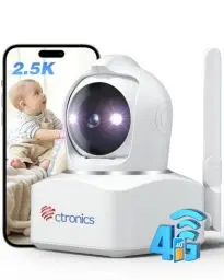 Produktbild: ctronics 4MP 3G/4G LTE Überwachungskamera Innen mit SIM Karte, 360° PTZ IP Kamera Indoor, Bewegungs-/Menschenerkennung, Auto-Tracking, Farbnachtsicht, 2-Wege-Audio, Cloud, PC/Smartphone, Steckbar