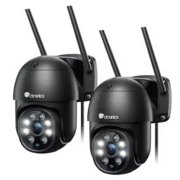 Produktbild: ctronics PTZ Überwachungskamera Aussen WLAN, 1080P Kabellose WiFi IP Kamera Outdoor mit Automatische Verfolgung, Personenerkennung, Nachtsicht in Farbe, 2-Wege Audio, IP66 Wasserdicht, Schwarz (2 St)