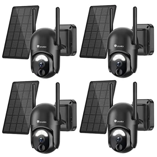 Produktbild: Ctronics 2K 3MP Security Camera Überwachungskamera Aussen Solar, Kabellos Überwachungskamera WLAN Akku, 355°/95° Schwenkbar PTZ, PIR Personenerkennung,Zwei-Wege-Audio,IP66