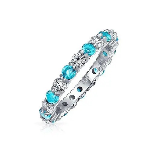 Produktbild: Bling Jewelry Kubikzirkonia Aqua Blau Weiß Wechselnder Stapelbarer CZ Ewigkeitsring Simulierter Aquamarin Sterlingsilber Dezember