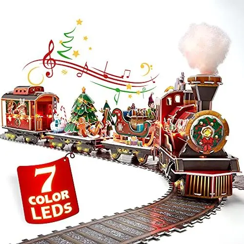 Produktbild: CubicFun 3D Puzzle Weihnachtszug mit bunten Lichtern und Ton Weihnachtsdekoration Einzigartige Hauszug Spielzeug Kinder Weihnachten Familienspiel, 218 Stück