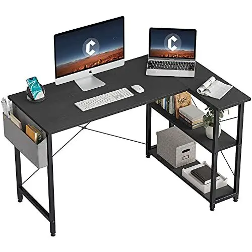 Produktbild: CubiCubi Umkehrbarer Computertisch Gaming Tisch,Schreibtisch mit Regalen, 120cm Kleiner L-förmiger Eckschreibtisch mit Ablagefächern, Schreibtisch für Heimbüro Kleiner Raum, schwarz