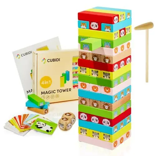 Produktbild: CUBIDI® Kindergerechter Holz Stapelturm | Wackelturm ab 3 Jahre | Fördert Entwicklung und Motorik von Kleinkindern | Geschicklichkeitsspiel für Kinder und Erwachsene | Gesellschaftsspiele ab 3 Jahre