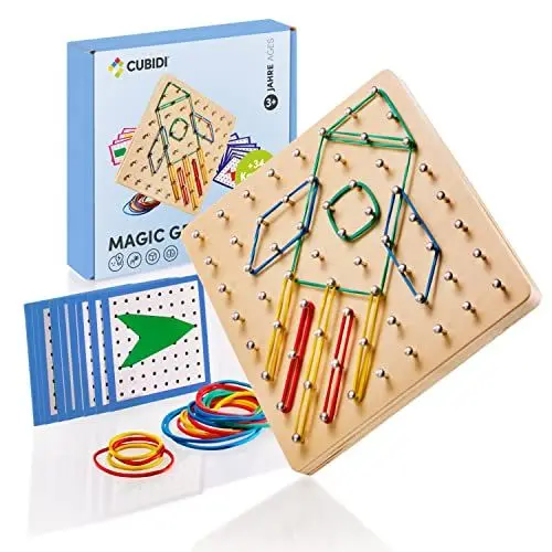Produktbild: CUBIDI® Kreatives Montessori Spielzeug Geobrett Für Unzählige Spannende Figuren - Feinmotorik und Lernspielzeug - Geoboard Spielzeug ab 5 Jahre Jungen und Mädchen