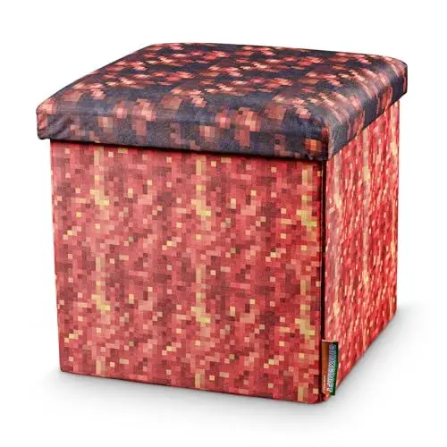 Produktbild: CUBIXCRAFT Pixeldesign Sitzwürfel Sitzhocker mit Stauraum, Faltbarer Hocker, Fußhocker, Falthocker, Sitzwürfel für Wohnzimmer, Kinderzimmer Pixelart (38 x 38 x 38 cm flammende Lava)…