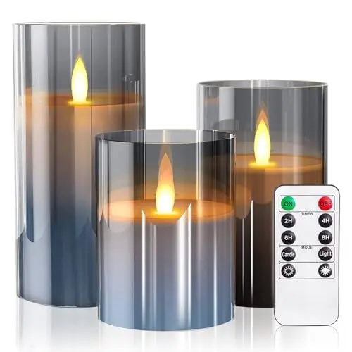 Produktbild: CUBTEM Flammenlose Kerzen,3PCS LED Teelichter,Batteriebetriebene LED Stumpenkerzen,LED Kerzen mit Fernbedienung und Timerfunktion, Elektrische Kerzen,Outdoor Kerze (Grau)