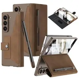 Produktbild: CUBTEM für Samsung Galaxy Z Fold 6 Hülle mit S Pen Slot & Ständer, Kartenfach, Magnetische Schnalle Scharnierabdeckung Schutz, Displayschutzfolie, Stoßfeste Schutzhülle Case Handyhülle(Braun)