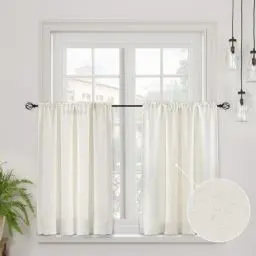 Produktbild: CUCRAF Leinen Scheibengardine Bistrogardine Küchengardinen 2er Set H 45 x B 90 Hellbeige Halb Transparent Stores Gardinen Fenster Gardinen Gardinenschal