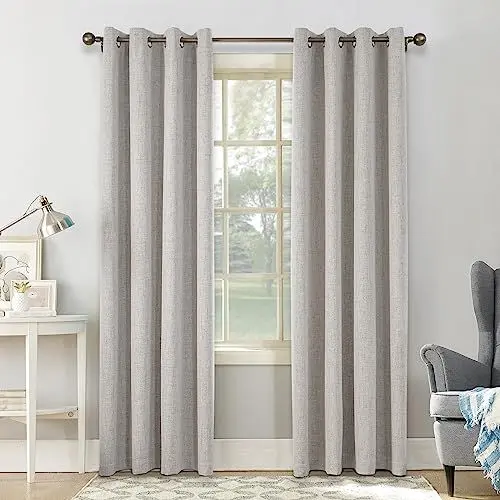 Produktbild: CUCRAF Vorhang 100% Blickdicht Leinen Gardinen mit Ösen Verdunklungsvorhänge Gardinen Grauweiß H245 x B140 cm 2er Set, Thermovorhang Kälteschutz Schallschutz Vorhang für Wohnzimmer Schlafzimmer