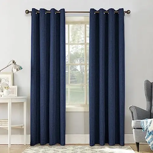 Produktbild: CUCRAF Vorhang 100% Blickdicht Leinen Gardinen mit Ösen Verdunklungsvorhänge Gardinen Navy Blau H245 x B140 cm 2er Set, Thermovorhang Kälteschutz Schallschutz Vorhang für Wohnzimmer Schlafzimmer
