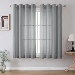 Produktbild: CUCRAF Leinenoptik Grau Voile Vorhänge mit Ösen Halbtransparent Gardine für Schlafzimmer Wohnzimmer H175 x B140cm 2er Set