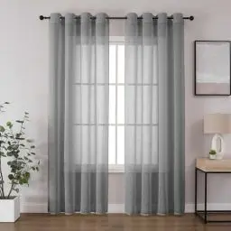 Produktbild: CUCRAF Leinenoptik Grau Voile Vorhänge mit Ösen Halbtransparent Gardine für Schlafzimmer Wohnzimmer H260 x B140cm 2er Set