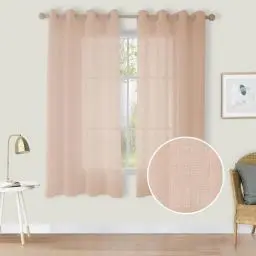 Produktbild: CUCRAF Leinenoptik Voile Vorhänge mit Ösen Halbtransparent Gardine für Schlafzimmer Wohnzimmer H160 x B140cm 2er Set,Baby Rosa