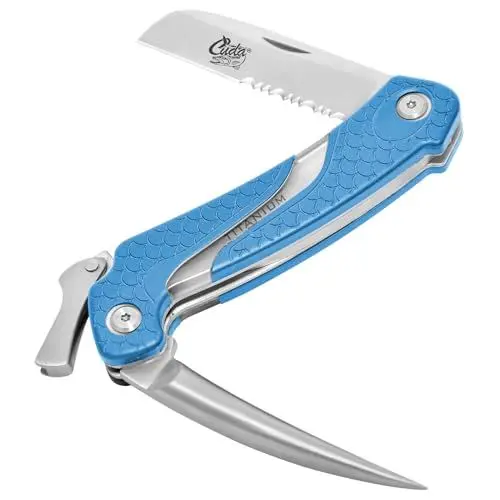 Produktbild: Cuda,18092,Marlin AA8Spike Seglermesser,rostfreier Stahl 1.4116,Titannitridbeschichtet, Teilsägezahnung, Marlspieker, Blau