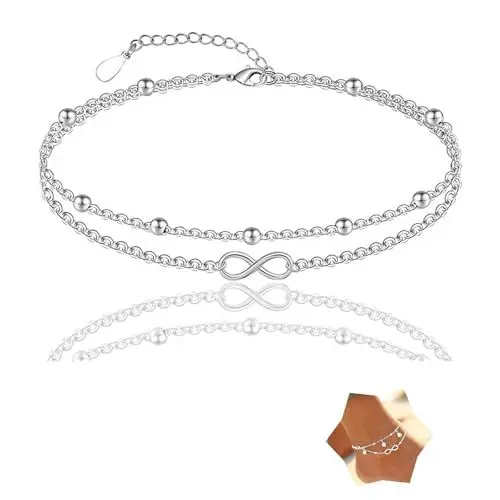 Produktbild: cuhostki Fussketten für frauen Sommer Strand Schmuck Geschenk für Damen Mädchen Fußkette Verstellbar Fußschmuck in silber Fußkettchen Set Einfache Liebe Fußkette Schmuck für Frauen und Mädchen