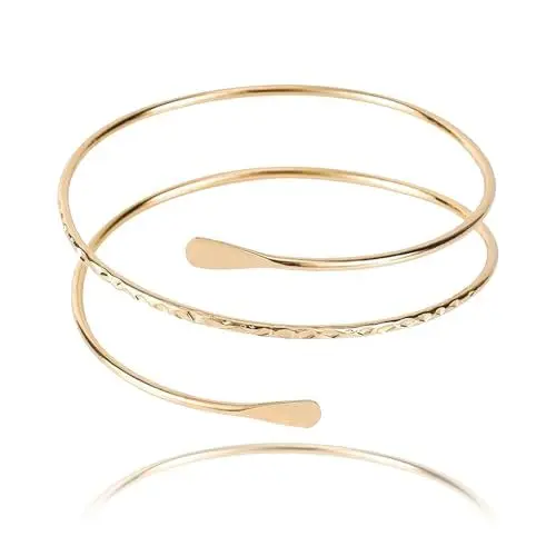 Produktbild: cuhostki Schlichte goldene Manschettenarmbänder für Damen zarter geschichteter Armreifen Armschmuck verstellbares offenes Manschettenarmband Frauen Und Mädchen
