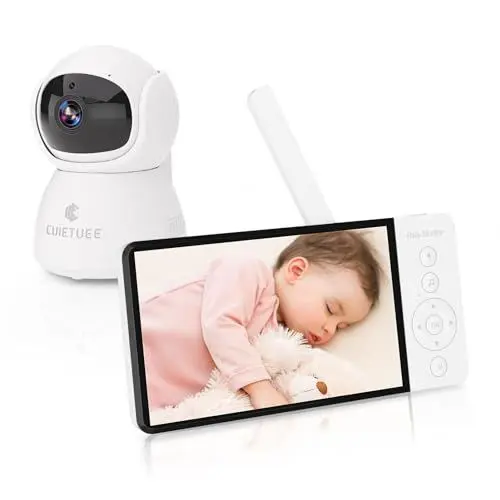 Produktbild: CuieTuee Babyphone mit Kamera Baby Monitor 5-Zoll 720P HD Display 2,4 GHz PTZ 355° Gegensprechfunktion VOX Modus Nachtsicht Temperatursensor Schlaflieder 5000mAh Lange Akkulaufzeit