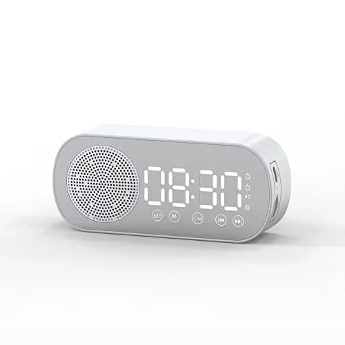 Produktbild: Cuifati Digitaler Radiowecker, Bluetooth-Lautsprecher, HIFI-UKW-Radio, Wiederaufladbarer Uhrspiegel, Tragbar, Moderner Minimalistischer Wecker - Weiß