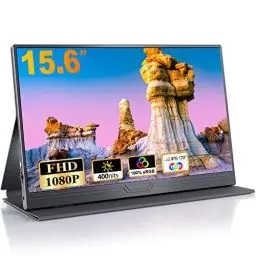Produktbild: CUIUIC Portable Monitor, 15,6 Zoll Tragbarer Mobiler IPS Bildschirm, FHD 1920x1080 HDR USB C mit Type-C HDMI Anschluß, für Laptop/MacBook/PC/Xbox/PS/Switch, mit Schutzhülle
