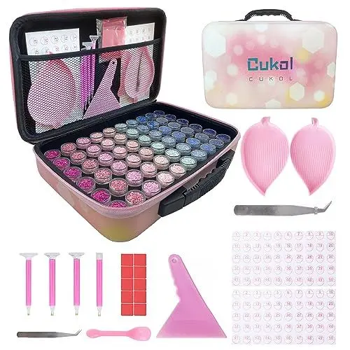 Produktbild: Cukol Cukol Diamond Painting Zubehör Boxen, 5d Diamant Diamond Painting Koffer Aufbewahrungsbox Aufbewahrung Box Organizer 60 Groß Dosen Zubehöhr Set für Diamontpating Steine