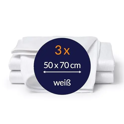 Produktbild: culiclean Ultra Mikrofaser Küchentuch Geschirrtuch Trockentuch 50x70 cm, weiß, 3 Stück, Profipack, Waschbar, Saugfähig, Aufhänger - Polieren, Haushalt, Küche, Auto, Gastronomie Top Qualität