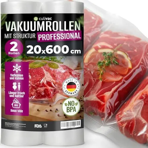 Produktbild: culivac 2 Folienrollen 20x600cm Vakuumrollen Pro für Vakuumierer Vakuumiergerät Folienschweißgerät BPA-frei Vakuumierfolie Rolle Vakuumierbeutel Vakuumierrollen Folienbeutel Vakuumbeutel Rolls