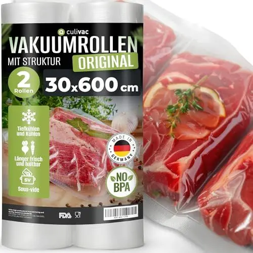 Produktbild: culivac 2 Folienrollen 30x600cm Vakuumrollen Original für Vakuumierer Vakuumiergerät Folienschweißgerät BPA-frei Vakuumierfolie Rolle Vakuumierbeutel Vakuumierrollen Folienbeutel Vakuumbeutel Rolls