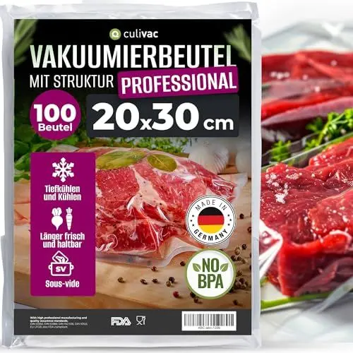 Produktbild: culivac Vakuumierbeutel 100 Vakuumbeutel 20x30cm Premium, Folienbeutel für jedes Folienschweißgerät Vakuumiergerät Vakuumierer, Vakuumierfolie 