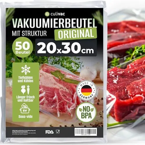 Produktbild: culivac Vakuumierbeutel 50 Vakuumbeutel 20x30cm Premium, Folienbeutel für jedes Folienschweißgerät Vakuumiergerät Vakuumierer, Vakuumierfolie 