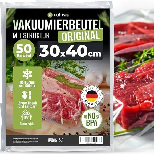 Produktbild: culivac Vakuumierbeutel 50 Vakuumbeutel 30x40cm Premium, Folienbeutel für jedes Folienschweißgerät Vakuumiergerät Vakuumierer, Vakuumierfolie 