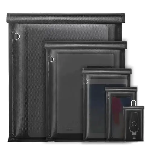 Produktbild: Culnflun Faraday Tasche, 5 Stück Faraday Bag, Große Faraday-Taschen Strahlenschutz Tasche Handy, Feuerfest und Wasserdicht Signal GPS Blocker Tasche, für Laptops Tablets Handys Autoschlüssel