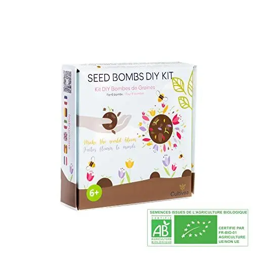 Produktbild: Cultivea® - Anzuchtset DIY Samenbomben - Blumensetzlinge zum Werfen, für Bienen - 100% biologisches Saatgut - Gartenarbeit - Lustige manuelle Tätigkeit mit Kindern - Geschenkidee