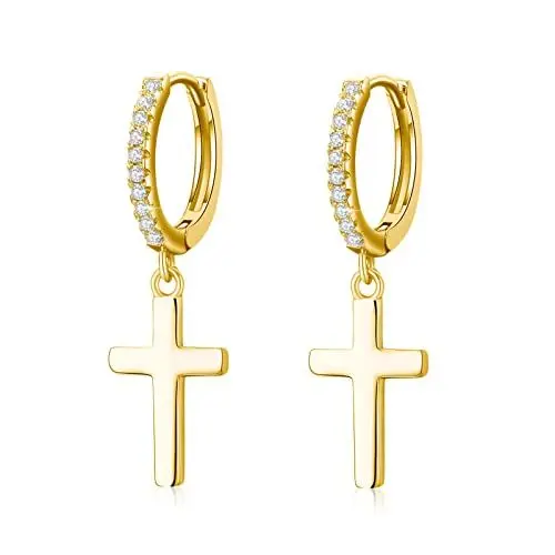 Produktbild: CUOKA MIRACLE Kreuz Ohrringe für Mädchen - 925 Sterling Silber Goldene Kreolen Klein für Damen - Geschenke Schmuck für Tochter