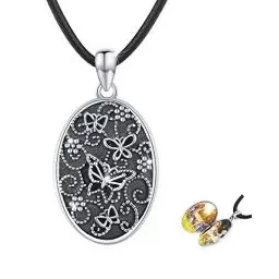 Produktbild: CUOKA MIRACLE Medaillon Kette 925 Sterling Silber Schmetterling Foto Medaillon Kette Amulett zum öffnen für Bilder Oxidiert Schmetterling Schmuck Geschenk Valentinstag für Damen Mutter Tochter