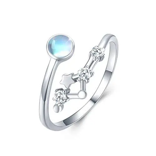 Produktbild: CUOKA MIRACLE Mondstein Ring Silber 925 Ringe Sterne Regenbogen Mondstein Offener Verstellbare Ring für Damen/Frauen/Mädchen