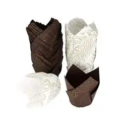 Produktbild: Cupcake Backbecher 100 Stück Tulpen Muffinförmchen Papier Mini Antihaftbeschichtet Tulip Muffinform Formen Einweg-Backbecher Muffin Wrappers Muffins Backpapier, Braun und Weiß