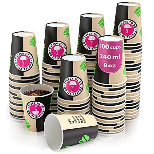 Produktbild: CupCup 100 Pappbecher für Kaffee zum Mitnehmen – Einwegbecher – Kaffeetasse 240 ml zum Servieren von Kaffee, Tee, heißen und kalten Getränken