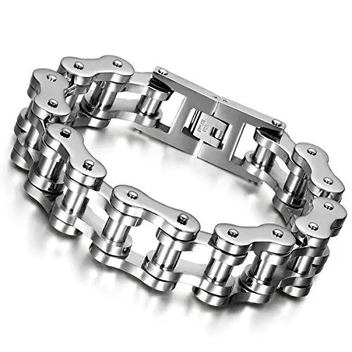 Produktbild: Cupimatch Herren Armband, schwer Edelstahl Fahrradkette Motorradkette Hochglanz Poliert Rock Link Armreif, silber
