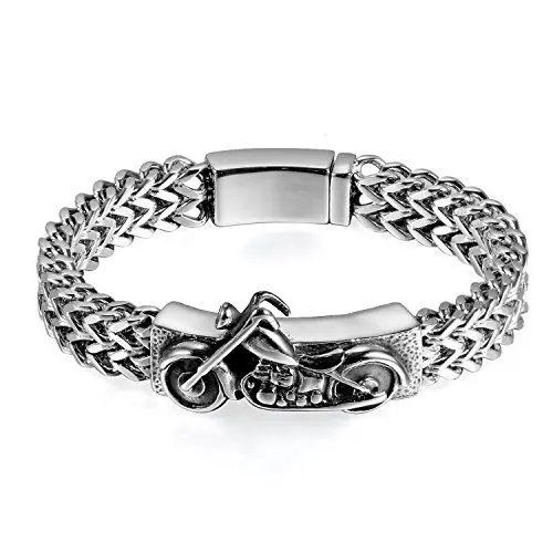 Produktbild: Cupimatch Königskette Edelstahl Armband Jungen Gotik Stil Poliert Gliederarmband Herren 22cm Schwer Motorradkette Fahhradkette, Silber